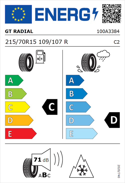 Tyre Label for GT Radial Maxmiler WT2 215/70R15 109/107R