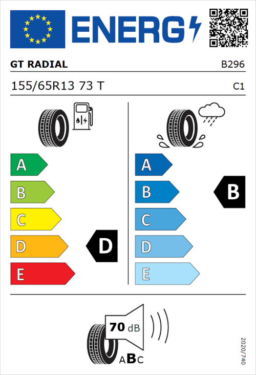 Tyre Label for GT Radial Champiro ECO 155/65R13 73T