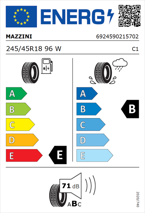 Tyre Label for Mazzini Supersport Chaser 245/45R18 96W