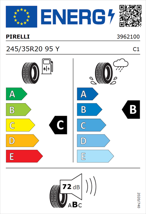 Tyre Label for Pirelli P Zero Corsa 245/35R20 95Y