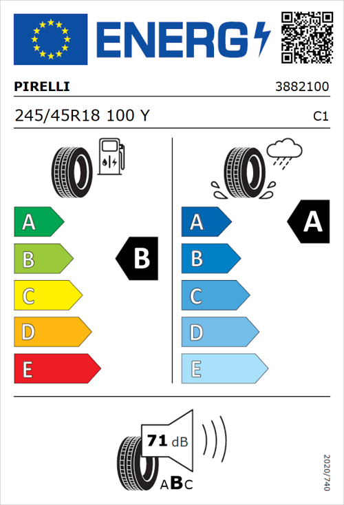 Tyre Label for Pirelli Powergy 245/45R18 100Y