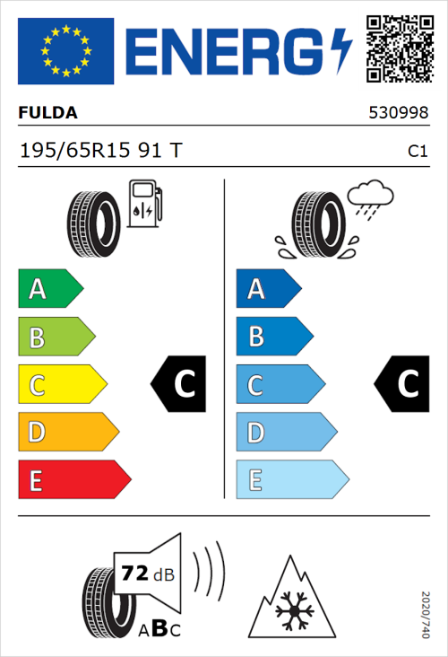 Tyre Label for Fulda Kristall Montero 3 195/65R15 91T