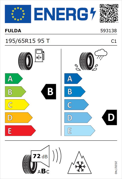 Tyre Label for Fulda Kristall Montero 3 195/65R15 95T