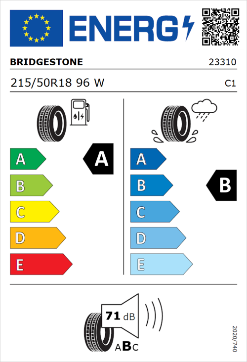 Tyre Label for Bridgestone Turanza Eco 215/50R18 96W