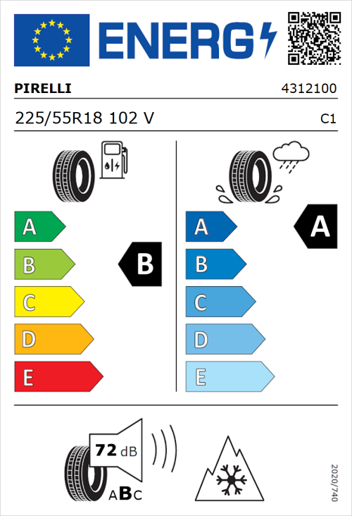 Tyre Label for Pirelli Cinturato All Season SF3 225/55R18 102V