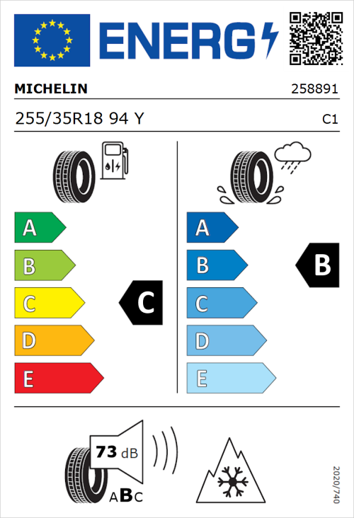 Tyre Label for Michelin CrossClimate 3 255/35R18 94Y